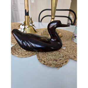 MCM Wooden Duck Minimalist Swan Figurine Tabletop Decor Dark Hand Carved Wood